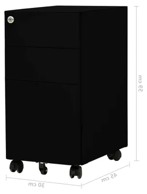 Produktbild von Aktenschrank mit Rollen, Bürocontainer, Schubladenschrank, Büroschrank, Stahlschrank, Metallschrank, Schwarz, 30x45x59cm, Stahl