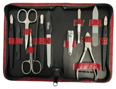 Produktbild von 12teiliges Solingen* Maniküre Set mit Leder-Etui Nagelpflege, Rot