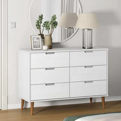 Produktbild von The Living Store Schubladenschrank MOLDE Weiß 113x40x80 cm Massivholz Kiefer