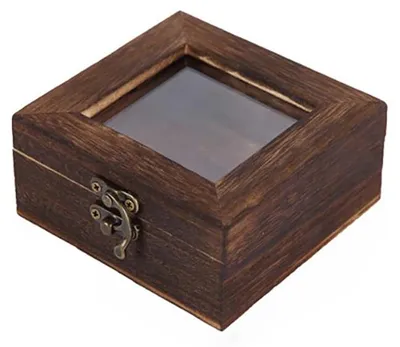 Holz-Aufbewahrungsbox mit Glasdeckel, 10x10x4,5 cm, braun
