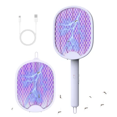 Produktbild von Elektrische Fliegenklatsche Faltbare,4000V Insektenvernichter UV Mückenlampe 2 in 1 Elektro Mückenklatsche, USB Elektrischer Fliegenfänger