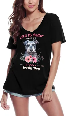 Produktbild von Damen Grafik T-Shirt V-Ausschnitt Das Schnauzerleben ist besser mit einem lieben Hund – Schnauzer Life Is Better With A Lovely Dog