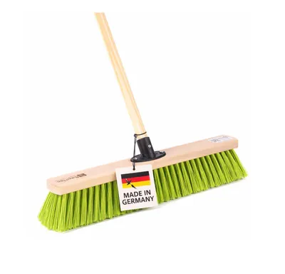 Produktbild von Robuster Straßenbesen neongrün 50cm Breit grüne Eralon-Elaston-Borsten mit  Stiel Besenstiel 140cm Lang Gartenbesen Besen für Garten Draußen
