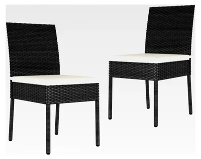 Produktbild von Garten-Essstühle 2 Stück, Gartensessel, Balkonstühle, Poly Rattan Schwarz