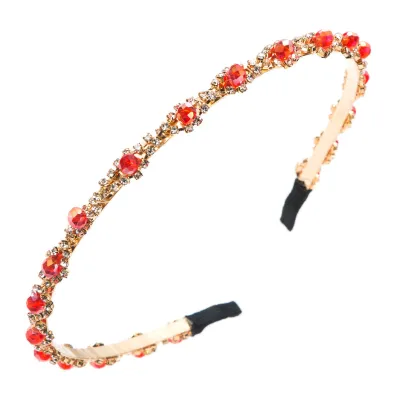 Produktbild von Haarband mit Kunstkristallperlen für Damen, elastisch, rutschfest, leicht, mit dünnen Kanten, Haar-Accessoires, Rot