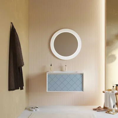 Produktbild von 80cm hellblaues Möbel-Set für das Badezimmer mit rundem Spiegel| Miami
