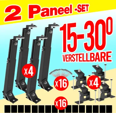 Produktbild von Aufständerung für 2 Solarmodule PV Halterung Balkonkraftwerk Flachdach VERSTELLBAR 15°-30° - SCHWARZ