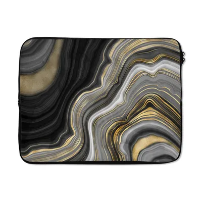 Produktbild von MuchoWow® Laptop Hülle 15 Zoll Marmor - Stein - Achat - Schwarz und Gold Laptoptasche - Laptoptasche - Sleeve - Rundum-Schutz