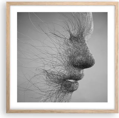 Produktbild von Gerahmtes Poster - Rahmen in heller Eiche - Gesicht Grafiken Fäden - 50x50 cm - Wand Bild - Wanddeko - Wandbilder - Wandposter - Bilderrahmen - Bilder - Kunstdruck - Wandbild - P2NAC50x50-4324