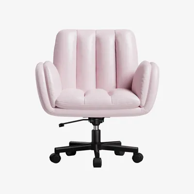 Zdjęcie produktu dla Ergonomiczne krzesło biurowe – krzesło do pracy przy biurku: szerokie, wyściełane siedzisko, składane podłokietniki, regulacja wysokości, sztuczna skóra, kolor różowy