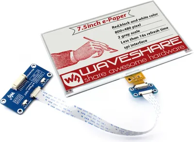 Produktbild von WaveShare 7.5inch E-Paper E-Ink Display HAT (B) 800×480 for Raspberry Pi Red / Black / White SPI