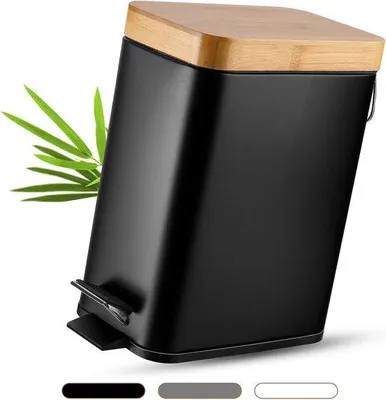 Image de Petite poubelle de salle de bain avec mécanisme de fermeture en douceur et sac intérieur amovible, pour la salle de bain, la chambre ou le bureau (noir)