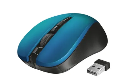 Produktbild von Trust Mydo, Beidhändig, Optisch, RF Wireless, 1800 DPI, Schwarz, Blau
