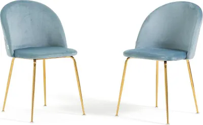 Immagine prodotto di Set di 2 sedie da pranzo imbottite, gambe in metallo, design elegante per cucina, sala da pranzo, bar e ristoranti SARA - Azzurro/oro