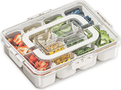 Produktbild von STILVORA Vorratsdosen, Lebensmittel-Aufbewahrungsbox mit 8 Fächern, unabhängige Gewürzboxen, stapelbar, luftdicht & BPA-frei, ideal für Küche, Gewürze & Snacks