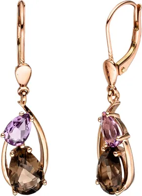 Produktbild von JOBO Boutons 585 Gold Rotgold 2 Rauchquarze 2 Amethyste Ohrringe Ohrhänger