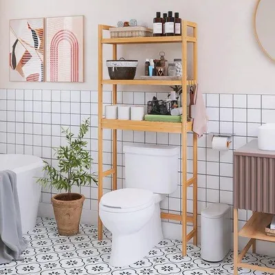 Produktbild von Famanu Badezimmerregal mit 3 verstellbaren Regalen - Bambooholz