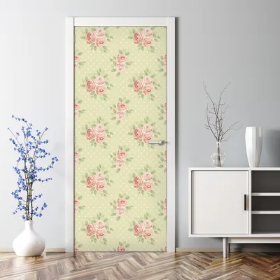 Produktbild von Dekorative Türposter selbstklebend Klebefolie Wandaufkleber Türaufkleber Grün Rosen rosa 85 x 200 cm