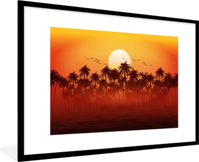 Produktbild von MuchoWow® MuchoWow® Gerahmtes Poster Palme - Sonne - Vogel 90x60 cm - Poster mit zchwarzem Bilderrahmen - Wanddekoration - Fotos