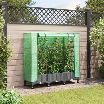 Image de Maison Exclusive - 3 jardinières avec couvercle de serre et roues, en PP