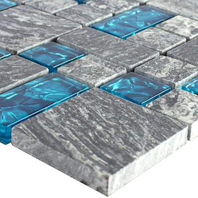 Produktbild von Glasmosaik Natursteinfliesen Manavgat Grau Blau 2 Mix