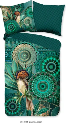 Produktbild von Hip Bettwäsche mit Mandalas, Blättern und Vogel - Damali - 200x200 cm - 100% Baumwolle / Satin