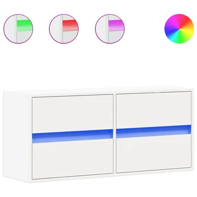 Zdjęcie produktu dla Ścienna szafka TV z LED, biała, 100x31x45 cm