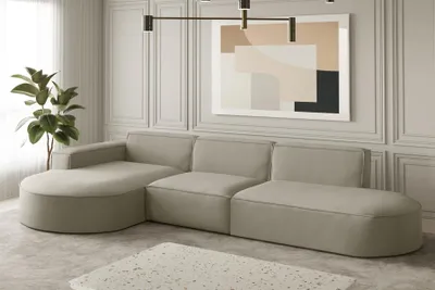 Produktbild von Ecksofa Designersofa PALMA in Stoff Opera Velvet Pearl Ottomane Links