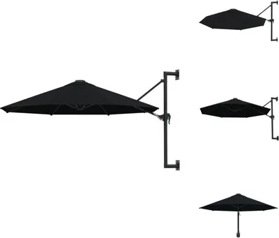 Immagine prodotto di vidaXL Ombrellone a parete con asta in metallo 300 cm nero - Ombrelloni e tende da sole