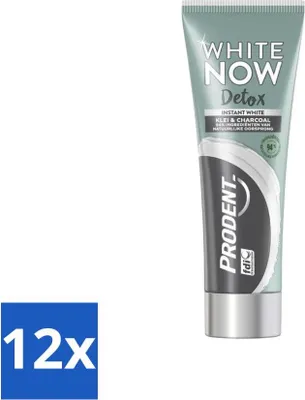 Image de Prodent – White Now – Dentifrice – Ingrédients naturels – Argile et charbon actif – 75 ml - Pack économique - 12 pièces