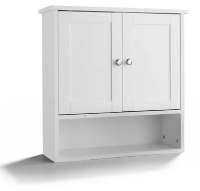 Image de Armoire suspendue, meuble mural avec porte, dimensions 60 x 20 x 60 cm, couleur blanche, style 2