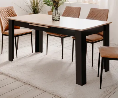 Produktbild von Esstisch "Finham" in Eiche und schwarz ausziehbar 160 - 200 x 80 cm mit Liftauszug