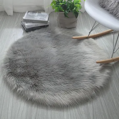 Runder Kunstschaffell-Teppich 45x45/60x60 cm, grau, flauschig