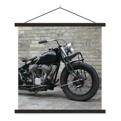 Produktbild von MuchoWow® Textilposter Seitenansicht eines antiken Motorrads 120x120 cm mit schwarzem Rahmen - Aufhängungsset