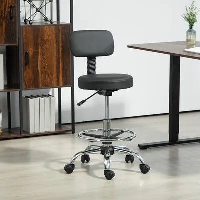 Immagine prodotto di sgabello da lavoro regolabile in altezza okwish sgabello da parrucchiere sgabello da ufficio con poggiapiedi regolabile, sgabello girevole sedia da disegno con design senza braccia, nero