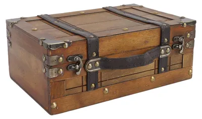 Immagine prodotto di Omgoods - Valigia vintage in legno con manico in ecopelle, ideale per decorazione e stoccaggio