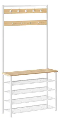 Produktbild von Garderobenständer mit Schuhregal 5 Ebenen Weiß/Holzfarbe 80x32x190 cm