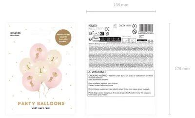 Produktbild von Luftballons Zahl 1 Mäuse Motiv 30cm 6er Set Creme / Hellrosa