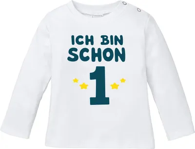 Produktbild von Baby Langarmshirt Babyshirt erster Geburtstag Ich bin schon 1 Jahr Eins Geschenk Jungen Mädchen Moonworks® weiß 56/62 (1-3 Monate)