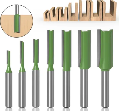 Obrázok produktu pre 7-dielna sada frézovacích bitov, stopka 6 mm, priemer čepele 3, 4, 5, 6, 8, 10, 12 mm, dvojitá drážka, rovný frézovací bit na obrábanie dreva