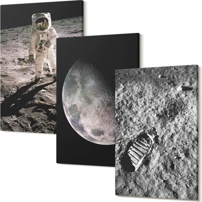 Produktbild von Leinwandbilder – Wandbilder – Leinwandbild – Canvas Bild – Polycanvas – Kunstdruck –  – Modern – Aufhängefertig – Mehrteilig – 3-Teilig – 20x30 Cm Pro Bild - Astronaut auf dem Fußabdruckfoto des Mondes