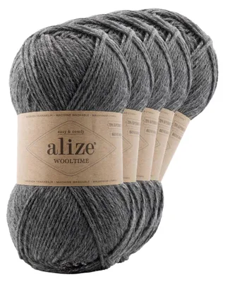 5 x 100g Sockenwolle Alize Wooltime 75% Wolle OEKO-Tex 100 Strickgarn Häkelgarn Farbwahl 182 dunkelgrau meliert