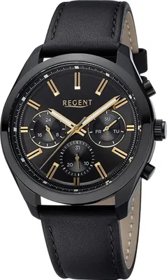 Produktbild von Regent Leder Herren Uhr Armbanduhr Quarz schwarz Lederarmband D2URBA768