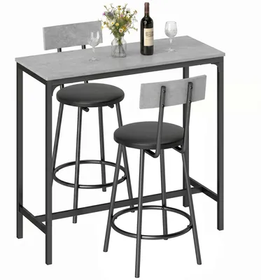 Produktbild von HOMCOM Bartisch mit Barhocker Tresentisch mit 2 gepolstert Hockern mit Fußstütze