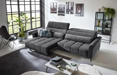 Produktbild von Big-Sofa >Wolve< 1x elektr. Sitzverstellung, Cord dunkelgrau - 280x108x118cm (BxHxT)