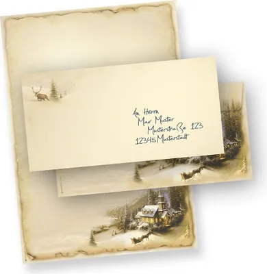 Produktbild von Weihnachtsbriefpapier Winteridylle 100 Sets Briefpapier Weihnachten nostalgisch mit Umschlag ohne Fenster