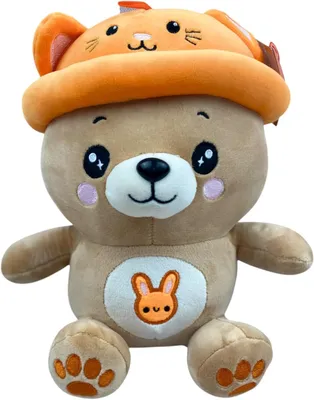 Produktbild von Kuscheltier Bär 25 cm braun mit orange Mütze – Weiches Plüschtier Stofftier