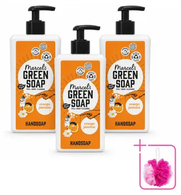 Productafbeelding van 3 x Marcel's Green Soap handzeep - Sinaasappel en jasmijn - 500 ml - Voordelige verpakking - 3 stuks