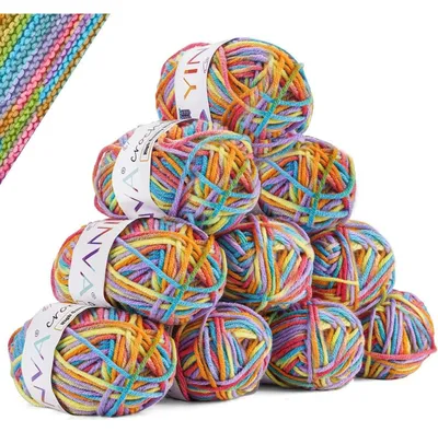 Produktbild von Häkelwolle Farbverlauf 10 x 25g Bunt Acryl für Stricken und Handwerk
