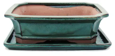Obrázek produktu pro Bonsajová miska s podšálkem velikost 4 - zelená - čtvercová - model G4 - d 26cm - š 20cm - v 8cm